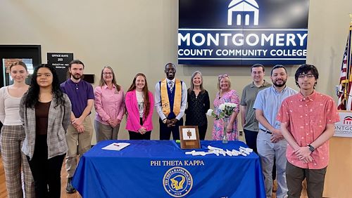Montgomery County Community College celebrates the induction of 38 students into the Beta Tau Lambda Chapter of Phi Theta Kappa, the international honor society for two-year colleges, during a special ceremony held at its Pottstown Campus. Photo by Diane VanDyke