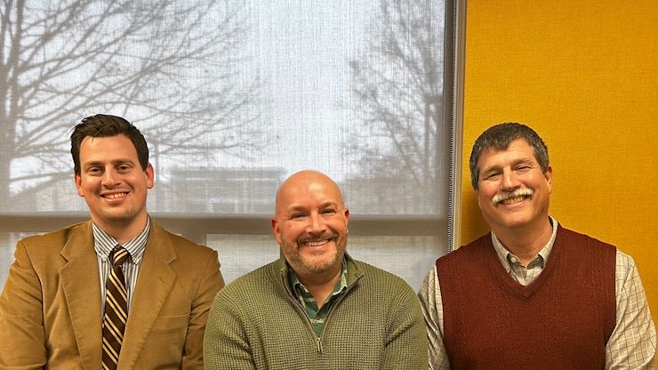 From left: Psychology lecturer Michael Baron, Dr. Jared Brown, Assistant Dean of Academic Affairs at Pottstown Campus and host of the "Montco on the Move" podcast, and Dr. Steven Baron, Psychology Professor. Photo by Joslyn Yates