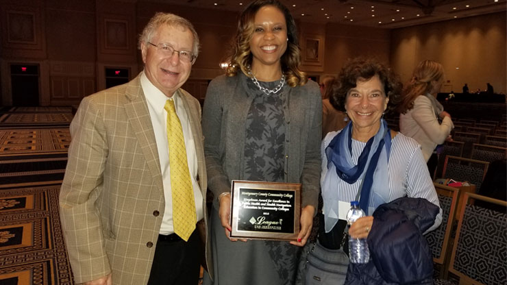 From left: Dr. Richard Riegelman, Montgomery County Community College Interim Dean of Health Sciences Natasha Patterson and Linda Riegelman. Photo courtesy of League for Innovation in the Community College.