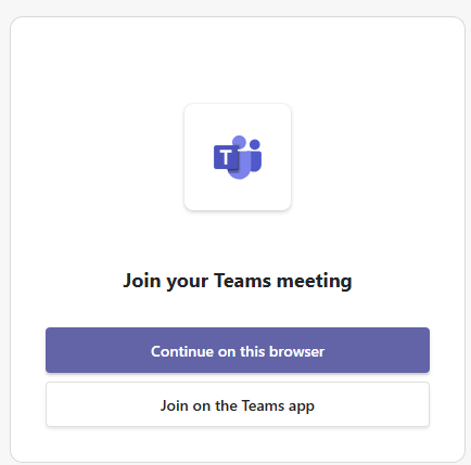 A screenshot of the opening window with select settings for joining a Teams call.