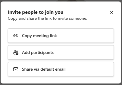 A screenshot of the Invite People pop-up in Teams.