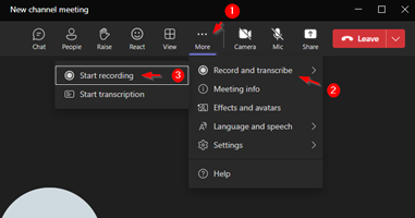 A screenshot of the recording information panel within Teams.