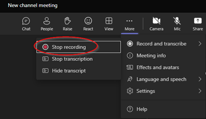 A screenshot of the now Stop recording button in Teams.