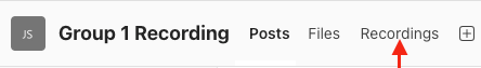 A screenshot of the Group Recordings panel in Teams.