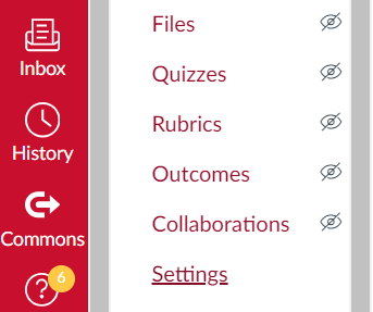 Canvas Side-bar Navigation Highlighted settings option from Canvas side-bar navigation menu