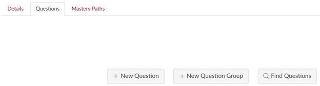 Create Quiz Questions Tab Create quiz tab navigation with Questions as the selected tab.