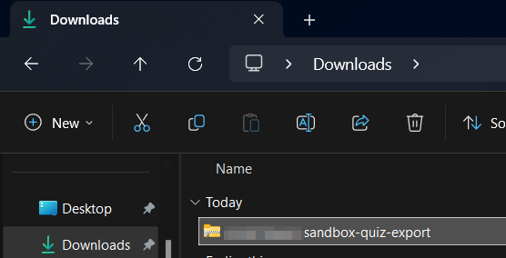 Downloads Folder Location of the export in the Windows File Explorer, in this case, it is in the downloads folder