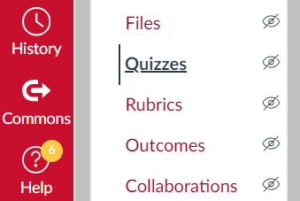 Quizzes Side-bar Navigation Highlighted Quizzes option from Canvas side-bar navigation menu