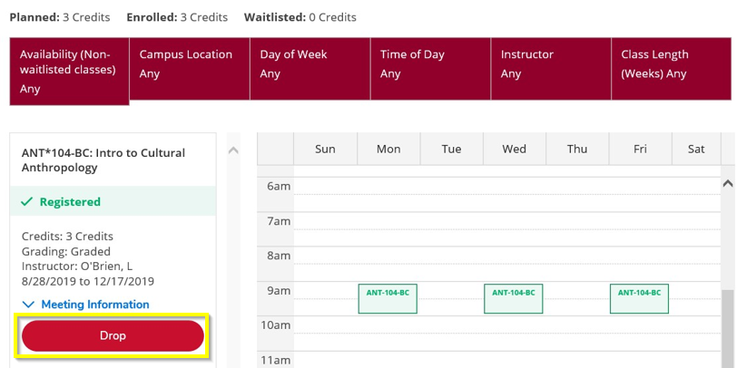 The course card in the Plan and Schedule screen