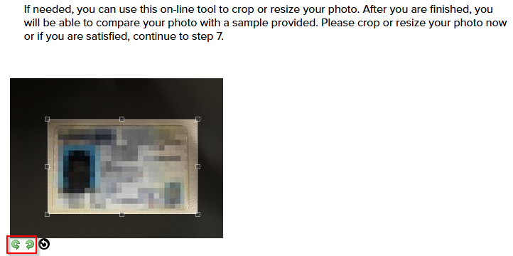 The image preview with the cropping rectangle. The rotation tools are also highlighted.