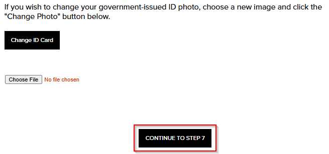 The instructions for changing the selected ID image if desired. The continue to step 7 button is highlighted.