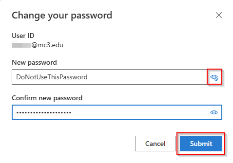 Change password popup