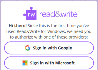 Authorization Prompt Prompt to authorize using Google or Microsoft