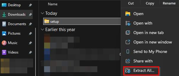 Downloads Folder Setup.zip in the File Explorer downloads folder