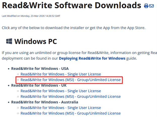 Software Download Page Windows Windows section of the software downloads page