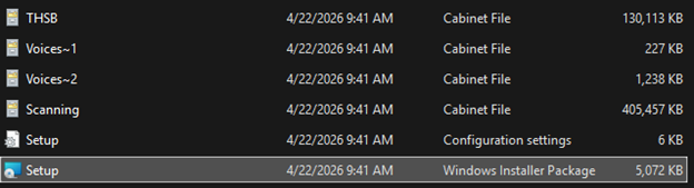 Setup Folder Setup folder with the windows installer package version of the setup file selected