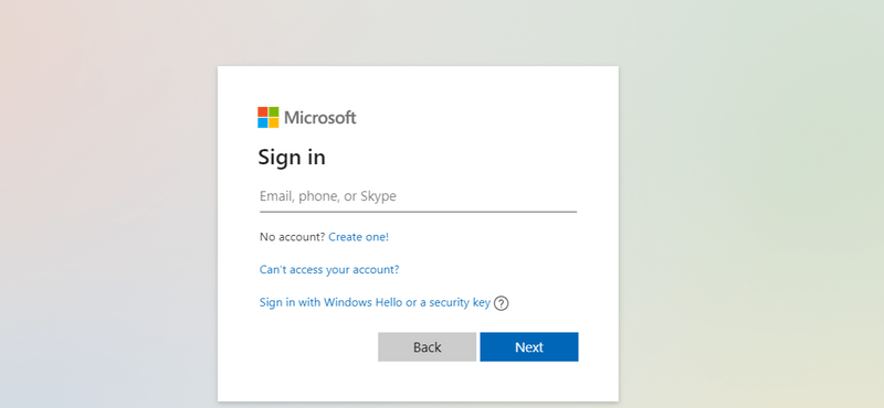 Microsoft Account Login The Microsoft account login prompt.