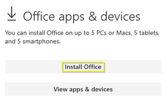 The Install office button under the office apps & devices header