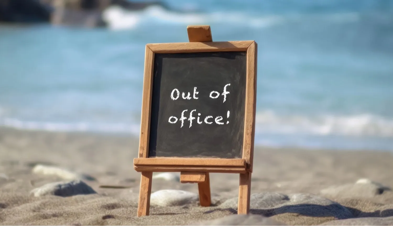 a chalkboard with the words out of office written on it