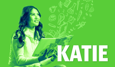 Image of Katie opening a book
