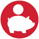 Red circle icon with white piggy bank
