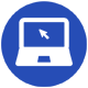 Blue circle icon with white laptop