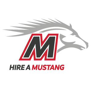 Grey MCCC Mustang on white background with text hire a mustang