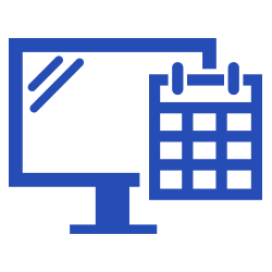 Blue icon of a computer monitor and calendar