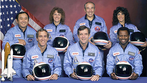 Pictured are the original 7 members of the Challenger STS-51L Crew