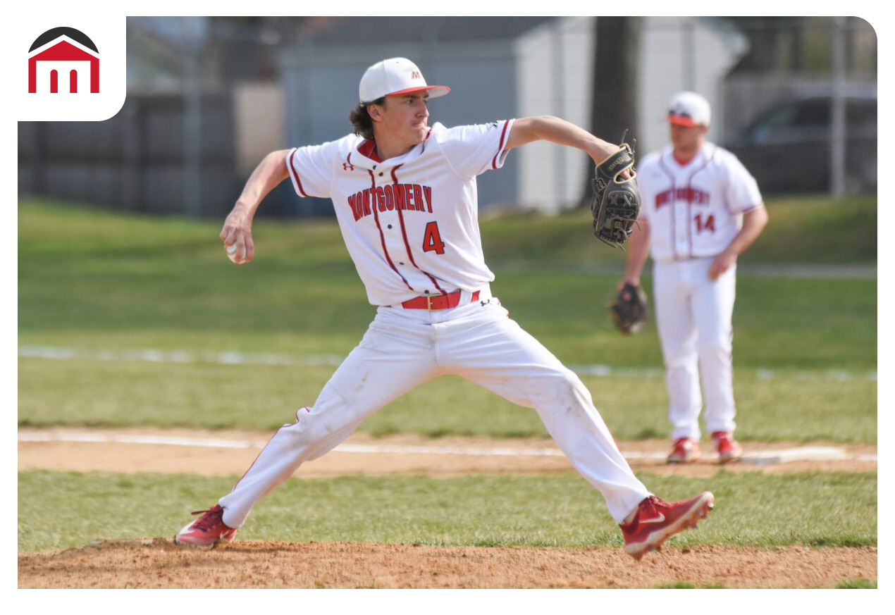 Montco baseball player throwing a pitch