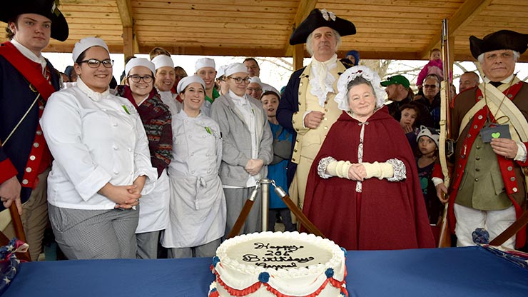 General George Washington celebrates his 286th birthday with a cake made by Montgomery County Community College’s Culinary Arts Institute students.