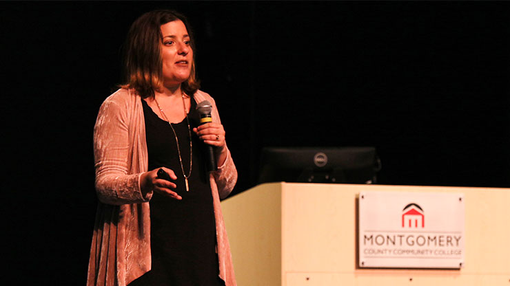 Dr. Sara Goldrick-Rab spoke about student food and housing insecurities at the annual Deans' Lecture. Photo by Lou Liguori