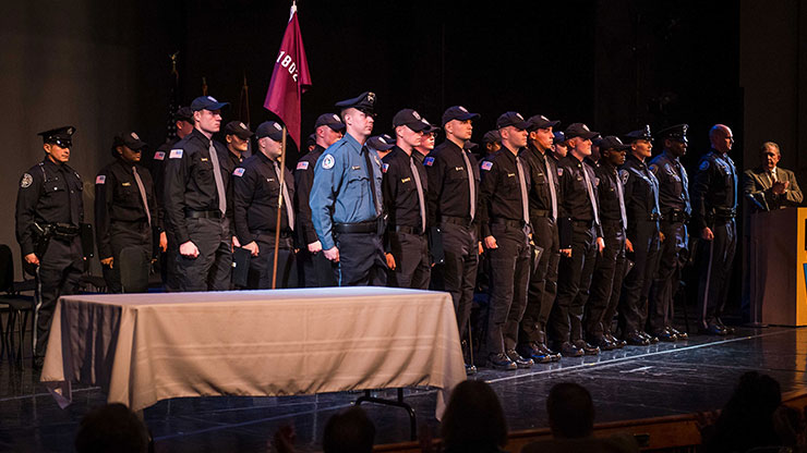 Thirty cadets are prepared to join area police forces following their recent graduation from Montgomery County Community College’s Municipal Police Academy. Photo by Chloe Elmer