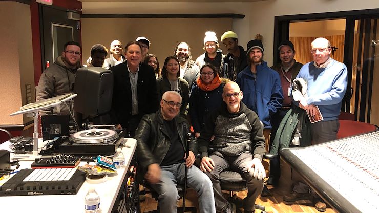 Lee Shapiro and Jeff Ganz of the Hit Men spoke with students in the new Mix Room.