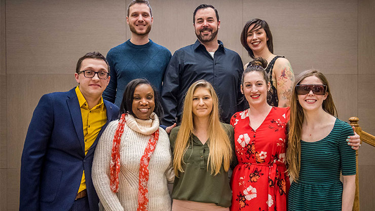 Cassandra Marie Cain, Grace Cipressi, Anna Mitchell, Tanisha Scott and Vitaliy Veklynets graduated from Montco's 600-hour Massage Therapy Program taught at the College's Health Sciences Center in Blue Bell. Photo by Chloe Elmer