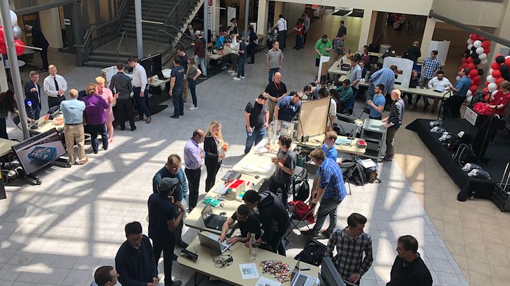 Computer Science students set up their semester project in Parkhouse Hall for Tech Connect. Photo by Matthew Moorhead