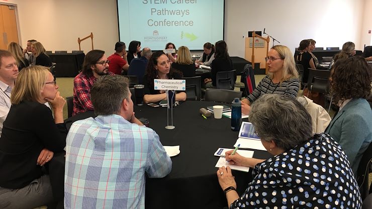 Area high school teachers gathered at Montgomery County Community College on April 12 to learn more about pathways to careers in Science, Technology, Engineering and Mathematics by listening to and interacting with industry professionals.