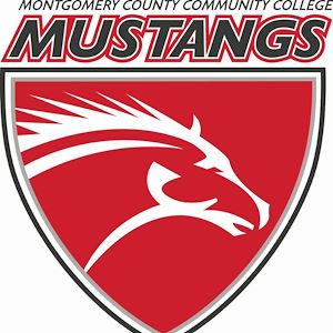 Montco Mustangs logo - red shield with white horse outline