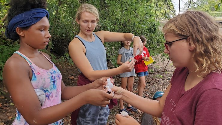 Campers learned how to measure the quality and check the health of Manatawny Creek.
