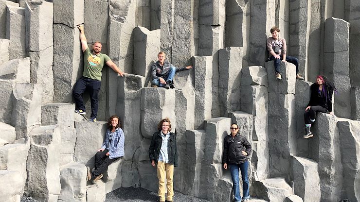 Physics Assistant Professor Kelli Spangler and Geology Instructor Michael Wyant and five students – Sean Becker, Nick Czarnecki, Rebecca Hanuszak, April Parker and Jacob Bertrand – visited Iceland from August 15-24 to learn more about exoplanets and the geology of our own planet. One of the group's favorite sites was Reynisfjara Beach - a world-famous black-sand beach found on the South Coast of Iceland with enormous basalt stacks.