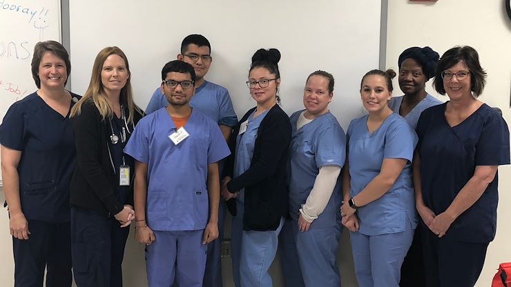 Photo above: The graduates of Montgomery County Community College’s Nurse Aide Training Program on the College’s West Campus in Pottstown include Harshadbhai Patel, Alexis Rodrigo Perez Perez, Lisette Borrero, Casey Leap, Caroline Ann Barco and Georgette Smith-Slater. The instructors are Kim Ziegler RN, Lori Ertel, RN and Lori Spiezio, RN, manager of the Nurse Aide Training Program. Photo below: The graduates of Montgomery County Community College’s Nurse Aide Training Program on the College’s Central Campus in Blue Bell include Amber Perkins, Elaine Dietz, Vernina Moore, Emily Dominski, Candice Smith, Deborah King, Victor Enogwe and Miriam Alva Diaz. They instructors are Maureen Brown, RN and Lori Spiezio, RN, manager of the Nurse Aide Training Program. Photos by Matthew Moorhead