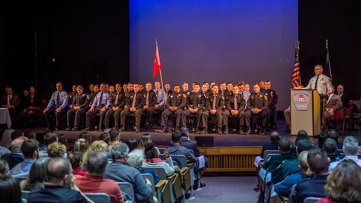 Thirty-five cadets graduated recently from Montgomery County Community College’s Municipal Police Academy. Since 1973, the Police Academy has trained more than 3,500 cadets, who serve communities throughout Montgomery County and the region. Photo by Chloe Elmer