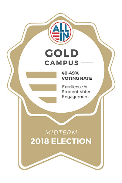 Montgomery County Community College received a Gold Seal from the ALL In Challenge for achieving a campus voting rate between 40% and 49% in the 2018 Midterm Elections