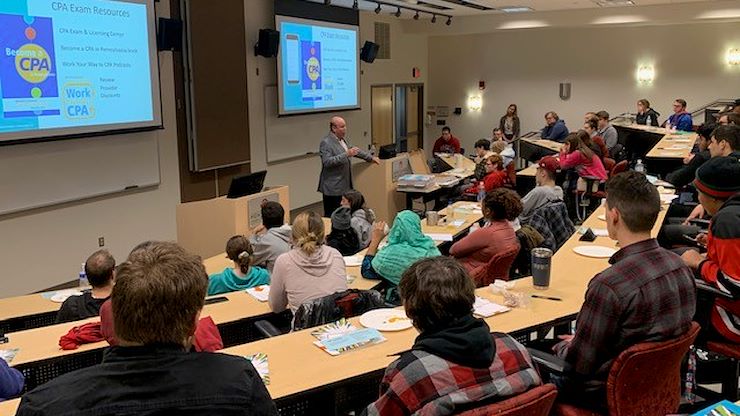 Keynote speaker Michael Colgan, CEO and Executive Director of the Pennsylvania Institute of Certified Public Accountants, discusses careers, certifications, resources, and education in the accounting field.