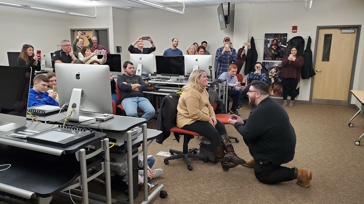 Rebecca (Becca) Martin and Nick Vergara get engaged in the classroom where they first met at Montco.