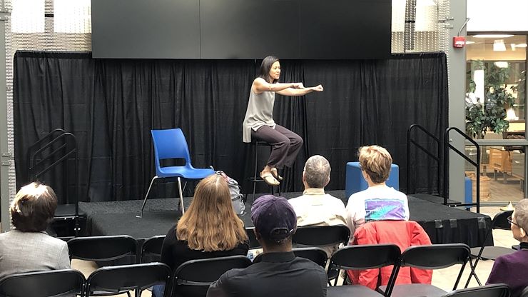 On March 9, Kim Chinh presented her one-woman performance to an audience of students, faculty, staff and community members. Photo by Matthew Moorhead.