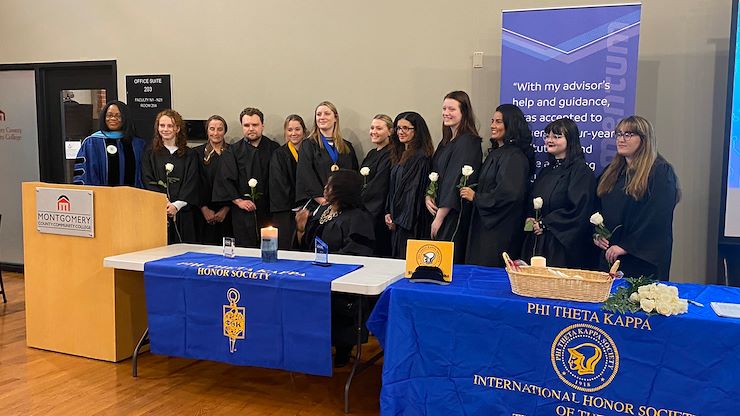 Montgomery County Community College celebrates the induction of 19 students into the Beta Tau Lambda Chapter of Phi Theta Kappa, the international honor society for two-year colleges, during a special ceremony held at its West Campus in Pottstown. Photo by Jared Brown