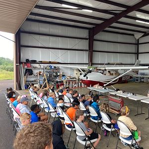 Lesson at airport hangar.