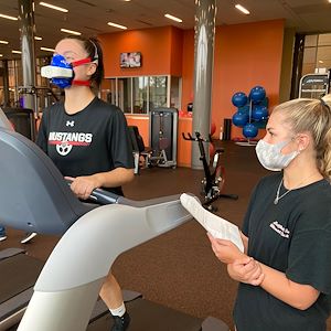 Exercise Science and Wellness students test VO2 mask.