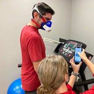 Nick Duchensky tests a VO2 mask.
